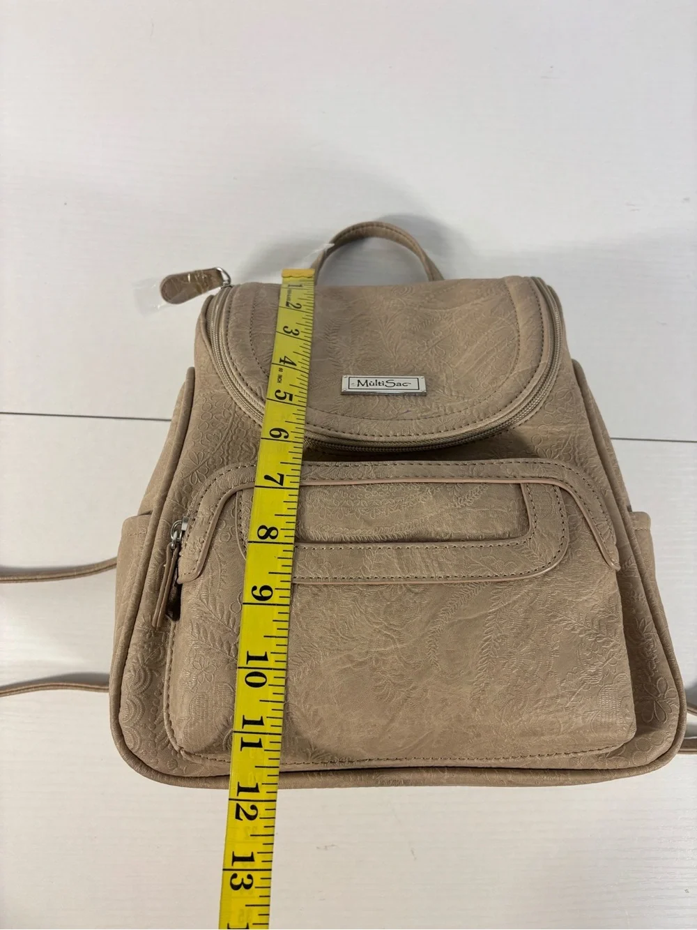 NWT MultiSac Taupe Vegan Leather Mini Backpack Purse Travel Organizer Floral